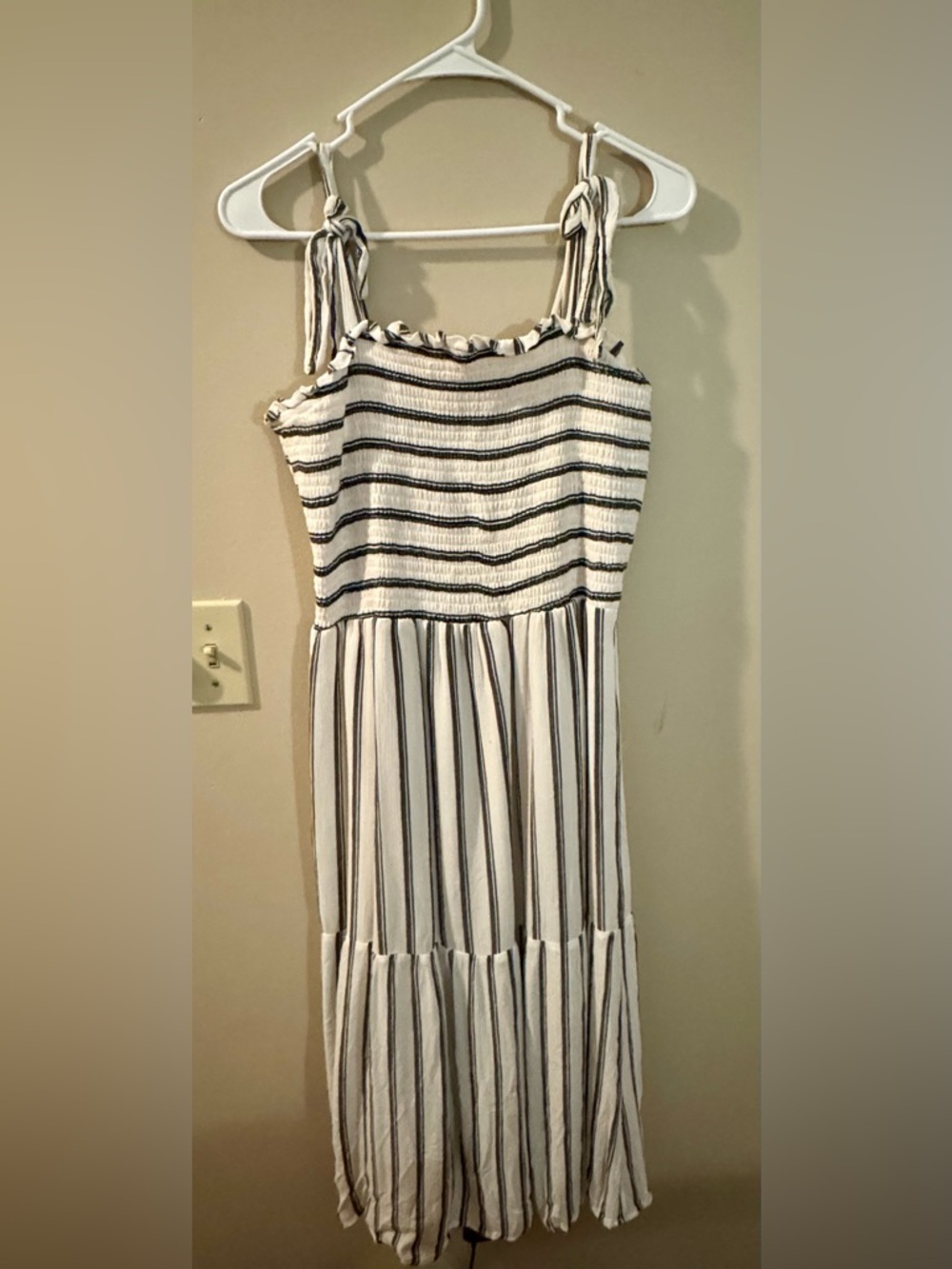 American Eagle Outfitters White and Black Striped Midi Dress